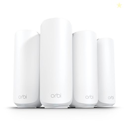 NETGEAR Orbi 370 Series Dual-Band WiFi 7 Mesh Network System for Home (RBE374) - Wireless Router + 3 Extenders, Security Features, 5 Gbps, Covers 8,000 sq.ft., 70 Devices, 2.5GB Internet Port, BE5000