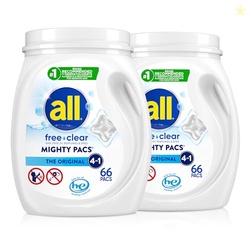 all Unit Dose Laundry Detergent, Mighty Pacs, Free Clear, 132 Count