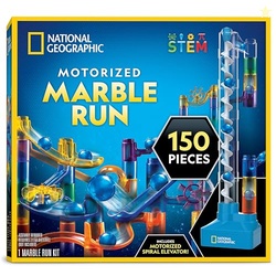 National Geographic Marble Run with Motorized Elevator - 150-Piece Marble Maze Kit with Motorized Spiral Lift, 30 Marbles, Storage Bag & More, Perpetual Motion Machine, Kids Physics Toys