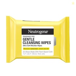 Neutrogena Gentle Facial Cleansing Wipes, Ultra-Soft Micellar Cleansing Wipes for Effortless Cleansing Made Gentle, Fragrance Free Face Wipes for Sensitive Skin, Hypoallergenic, 25 ct