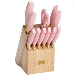 Paris Hilton 12-Piece Knife Set with Block, High-Carbon Stainless Steel Cutlery, Precision Blades and Ergonomic Handles, Pink