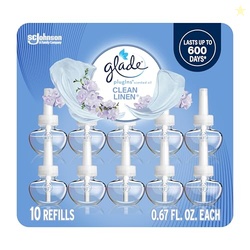 GLADE PLUGINS REFILLS AIR FRESHENER, SCENTED AND ESSENTIAL OILS FOR HOME AND BATHROOM, CLEAN LINEN, 6.7 FL OZ, 10 COUNT (PACKAGING MAY VARY)
