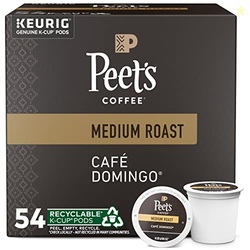 Peet's Coffee, Medium Roast Keurig K-Cup Pods - Caf Domingo 54 Count (1 Box of 54 Pods)