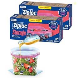 ZIPLOC GALLON FOOD STORAGE BAGS, STAND-UP BOTTOM, EASY TO FILL, 162 COUNT (PACKAGING MAY VARY)