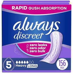 ALWAYS DISCREET ADULT INCONTINENCE PADS FOR WOMEN, HEAVY ABSORBENCY, LONG LENGTH, POSTPARTUM PADS, 156 COUNT (4 PACKS OF 39)