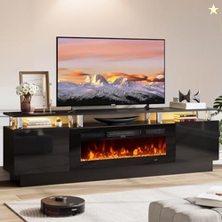 OneBlis 70" TV Stand for Living Room, Modern Entertainment Center & Media Console, Fits TVs up to 80", Storage Cabinet with Shelves, 36" Electric Fireplace with LED Flame (All Black)