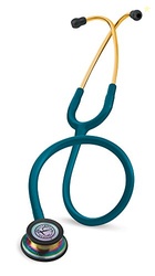 3M Littmann Classic III Monitoring Stethoscope, 5807, More Than 2X as Loud, Weighs Less, Stainless Steel Rainbow-Finish Chestpiece, 27" Caribbean Blue Tube, Brass Stem and Headset