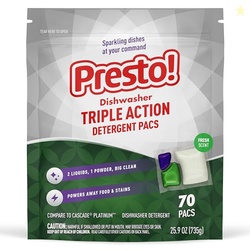 Amazon Brand - Presto! Triple Action Dishwasher Pacs, Anti-spotting, Fresh Scent, 70 Count