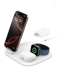 Belkin 3-in-1 MagSafe-Compatible iPhone Charger - Foldable Magnetic Qi2 Certified, MagSafe Charging Station for Phone, Apple Watch, AirPods - Wireless for Multiple Devices