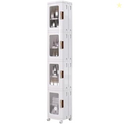 VECELO 4-Tier Tall Narrow Storage Cabinet with Movable Wheels, Adjustable Shelves, Anti-Tip, Slim, for Small Space, Bathroom, Kitchen, Laundry, White