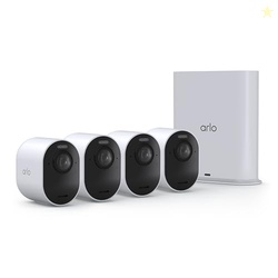 Arlo Ultra Security Camera 4K HDR (3rd Gen, 2025 Release) + SmartHub, Battery Power, Emergency Response, AI Event Captions, 1-Month Trial of Secure Plan, 180 Field of View, 4 Cam, White