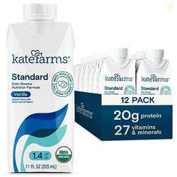KATE FARMS Organic 1.4 High Calorie Nutrition Shake, Vanilla, 20g Protein, 27 Vitamins and Minerals, Meal Replacement, Protein Shake, 11 oz (12 Pack)