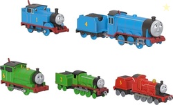 THOMAS & FRIENDS TOY TRAINS BY FISHER-PRICE, 2 LARGE DIE-CAST ENGINES & 3 MOTORIZED TRAINS WITH CLASSIC CHARACTERS, INCLUDES PLAYMAT (AMAZON EXCLUSIVE)