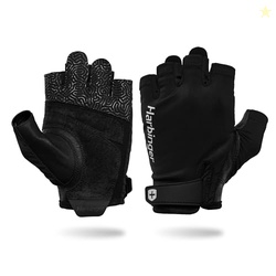 Harbinger Pro Gloves 3.0 - High Performance Training Gloves with Enhanced Grip, Breathable 4-Way Stretch, Leather Reinforcements, Adjustable Wrist Closure, Weightlifting, Crossfit, Gym, Black, Small