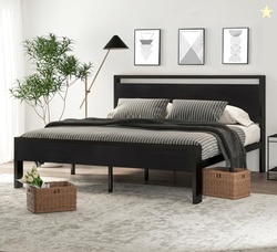 SHA CERLIN 14 Inch King Size Metal Platform Bed Frame with Wooden Headboard and Footboard, Mattress Foundation, No Box Spring Needed, Large Under Bed Storage,Black Oak