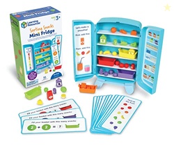 LEARNING RESOURCES SORTING SNACKS MINI FRIDGE - PLAY FOOD, TODDLER KITCHEN, MONTESSORI , COLOR SORTING SENSORY, GIFTS FOR BOYS AND GIRLS, PRESCHOOL GAMES, FINE MOTOR SKILLS, COUNTING, KINDERGARTEN