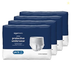 Amazon Basics Unisex Protective Underwear, Overnight Absorbency, Small/Medium, 64 Count, (4 Packs of 16)