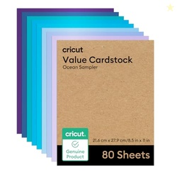 Cricut Value Cardstock Paper, Ocean Sampler - 80 sheets (8.5" x 11") - Compatible with Joy Xtra, Explore, & Maker Machines - Letter Size