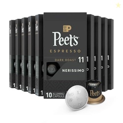 Peet's Coffee, Dark Roast Espresso Capsules, Compatible with Nespresso Original Machine - Nerissimo Intensity 11, 100 Count (10 Boxes of 10 Espresso Capsules)
