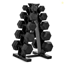 CAP Barbell 150 LB Rubber Coated Hex Dumbbell Hand Weight Set with Vertical Storage Rack | Black Handle
