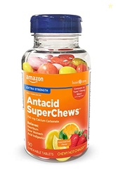 Amazon Basic Care Chewy Bites Chewable Antacid Tablets for Ultra Strength Heartburn Relief, Assorted Fruit, 90 count