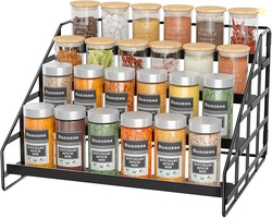 Spice Rack 4 Tier Kitchen Cabinet Organizer,Countertop Spice Rack,Tier Depth Adjustable Cabinet Shelf,Step Spice Organization Easy Visibility,Holds Seasoning and Condiments