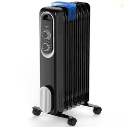Sweetcrispy Oil Filled Radiator Heater for Indoor Use, 1500W with Adjustable Thermostat, 22.8 * 11.8 * 4.9in, Black
