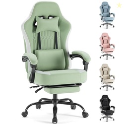 SWEETCRISPY COMPUTER GAMING CHAIR - HIGH BACK ERGONOMIC DESK CHAIR WITH FOOTREST AND LUMBAR SUPPORT, HEIGHT ADJUSTABLE TASK CHAIR WITH LINKAGE ARMRESTS AND HEADREST, 360 SWIVEL WHEELS, GREEN