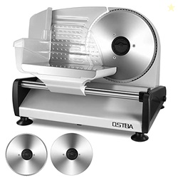 MEAT SLICER 200W ELECTRIC DELI FOOD SLICER WITH 2 REMOVABLE 7.5" STAINLESS STEEL BLADE, ADJUSTABLE THICKNESS FOR HOME USE, CHILD LOCK PROTECTION, EASY TO CLEAN, CUTS MEAT, BREAD AND CHEESE