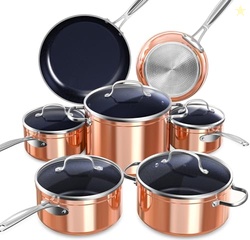 Nuwave Healthy Duralon Blue Ceramic Nonstick Cookware Set, Diamond Infused Scratch-Resistant, PFAS Free, Dishwasher & Oven Safe, Induction Ready & Evenly Heats,Tempered Glass Lids & Stay-Cool Handles