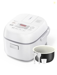 Toshiba Mini Rice Cooker, 3 Cups Uncooked Small Rice Cooker, Steamer & Warmer, With Fuzzy Logic And One-Touch Cooking, 24 Hour Delay Timer And Auto Keep Warm Feature, White