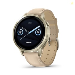Garmin Venu 4, 41mm, Advanced Health and Fitness GPS Smartwatch, Bright and Colorful Display, Built-in Flashlight, 10 Days of Battery Life, Lunar Gold with Bone Silicone Band/Light Sand Leather Band