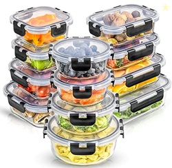 JoyJolt 24pc Borosilicate Glass Storage Containers with Lids | 12 Airtight/Freezer Safe Food Storage Containers for Pantry and Kitchen | Meal Prep Container for Lunch | Glass Tupperware Set