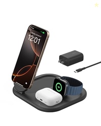 Belkin 3-in-1 MagSafe-Compatible iPhone Charger - Foldable Magnetic Qi2 Certified, MagSafe Charging Station for Phone, Apple Watch, AirPods - Wireless for Multiple Devices