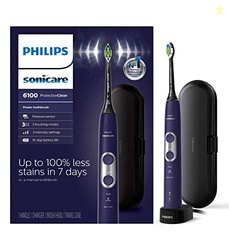 Philips Sonicare ProtectiveClean 6100 Rechargeable Electric Toothbrush, with Pressure Sensor, 3 Cleaning Modes, SmarTimer and QuadPacer, 14-Day Battery Life, Travel Case, Deep Purple, Model HX6471/03