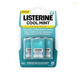 Listerine PocketPaks Cool Mint Breath Strips, Portable Pocket-Sized Oral Care Mouth Freshener, Dissolving Strips Kill 99% of Bad Breath Germs, Sugar Free, 3 x 24-Strip Packs