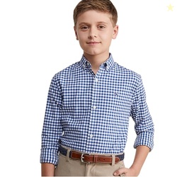 vineyard vines Boys' On-The-go Gingham Button-Down Shirt, Blue Bay, 7