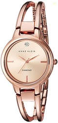 ANNE KLEIN WOMEN'S AK/2626RGRG DIAMOND-ACCENTED DIAL ROSE GOLD-TONE OPEN BANGLE WATCH