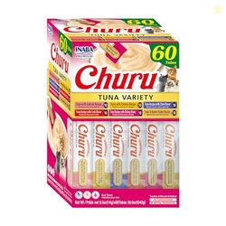INABA Churu Cat Treats, Grain-Free, Lickable, Squeezable Creamy Pure Cat Treat/Topper, 60 Servings, Tuna Variety Box