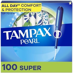 TAMPAX PEARL TAMPONS FOR WOMEN, WITH LEAKGUARD BRAID, SUPER ABSORBENCY, UNSCENTED, 100 COUNT (2 PACKS OF 50)