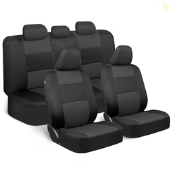 BDK POLYPRO CAR SEAT COVERS FULL SET IN CHARCOAL ON BLACK  FRONT AND REAR SPLIT BENCH FOR CARS, EASY TO INSTALL COVER SET, ACCESSORIES AUTO TRUCKS VAN SUV