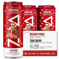 ZOA Zero Sugar Energy Drinks, Dwanta's Holiday Punch - Sugar Free with Electrolytes, Healthy Vitamin C, Amino Acids, Essential B-Vitamins, and Caffeine from Green Tea - 12 Fl Oz (12-Pack)