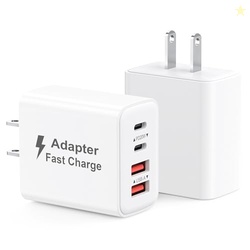 USB C Charger Block 40W, 2Pack 4-Port Type C Fast Charging Blocks PD USBC Plug Adapter + QC USB Wall Charger Cube Multiport Brick Compatible with iPhone 16 15 14 13 12 11 Pro Max XS, Samsung