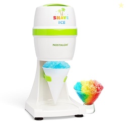 Nostalgia Snow Cone Shaved Retro Table-Top Slushie Machine - Includes 1 Reusable Plastic Cup and Ice Molds, White, Green