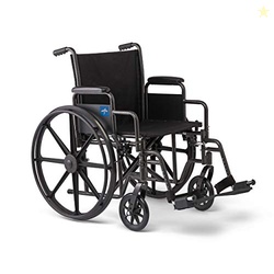 Medline Comfortable Folding Wheelchair with Swing-Back Desk-Length Arms and Swing-Away Footrests, 20W x 16D Seat