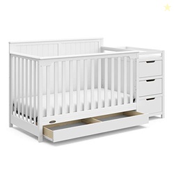 Graco Hadley 5-in-1 Convertible Crib & Changer (White)  GREENGUARD Gold Certified, Fits Standard Crib Mattress, Converts to Toddler Bed and Full Bed, 4 Adjustable Mattress Heights