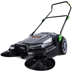 VEVOR WALK-BEHIND HAND PUSH FLOOR SWEEPER, 25.6" SWEEPING WIDTH FLOOR SWEEPER MANUAL NON-ELECTRIC, 5-GALLON WASTE CONTAINER, ANGLE & HEIGHT ADJUSTABLE FOLDING HANDLE FOR WALKWAY, YARD, GARAGE, PATIO