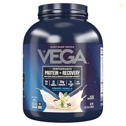 Vega Sport Vegan Protein Powder + Recovery - 30g Plant Based Protein per Serving, Vanilla, 45 Servings, 5g BCAAs, Probiotics, NSF Certified, for Shakes & Smoothies, 4.1lbs (Packaging May Vary)