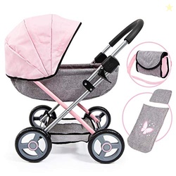Bayer: 4-in-1 Toy Baby Doll Pram Stroller Cosy Set - Dolls Up to 18" (Pink/Grey) | Baby Dolls | Pretend | Dress up | Accessory
