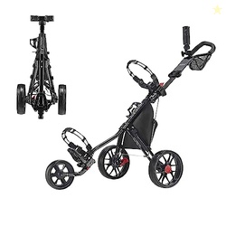 CaddyTek CaddyLite 11.5 V3 Golf Push Cart - Lightweight Aluminum 3-Wheel Foldable Golf Bag Cart with Quad-Fold Frame, EVA Wheels, Adjustable Handle, Foot Brake, Mesh Net, Umbrella & Drink Holder